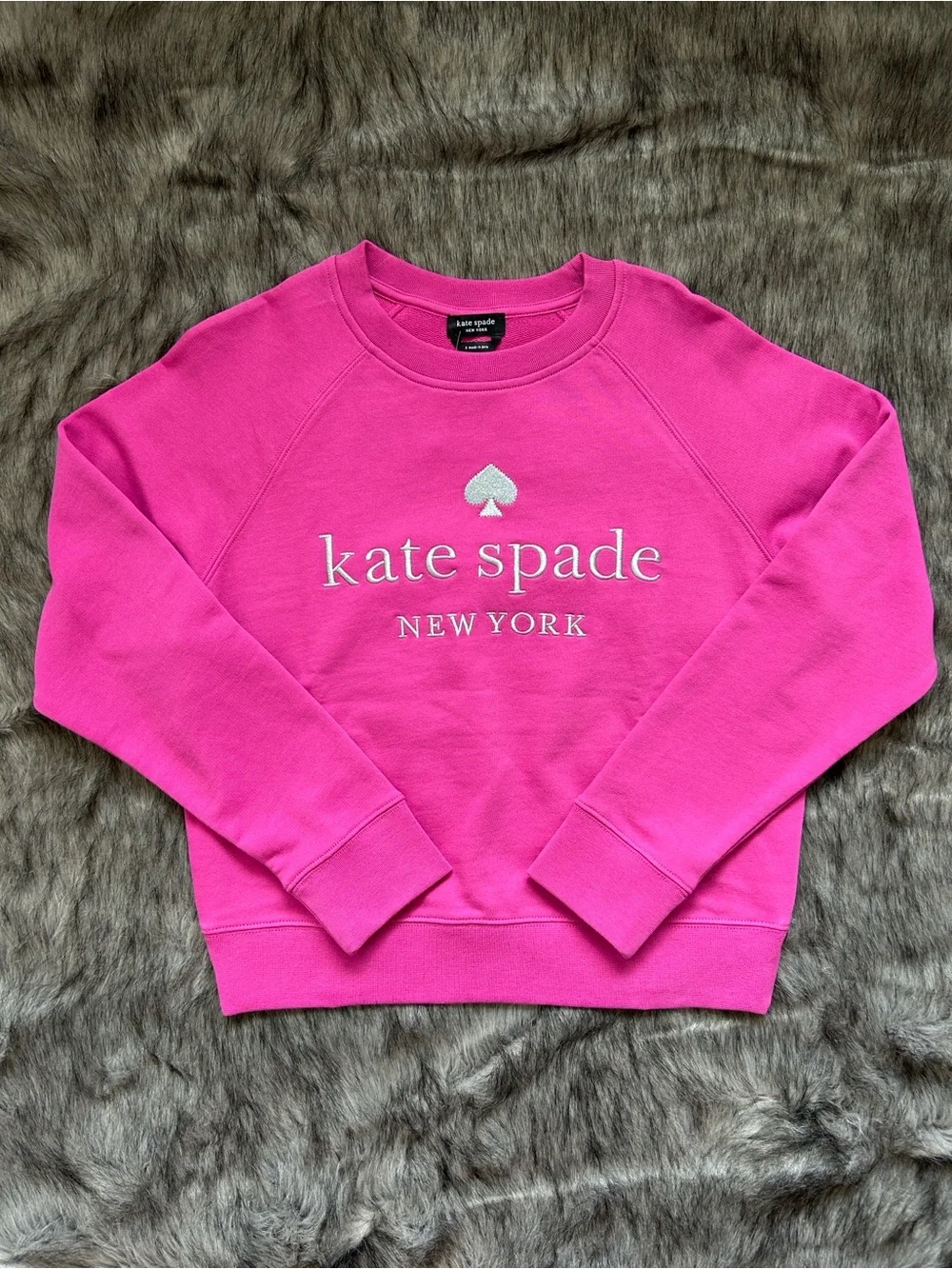 NWT Kate Spade New York Embroidered Logo Sweatshirt Hot Pink Small